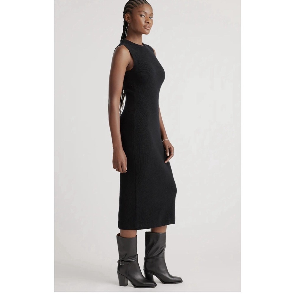 Quince 100% Mongolian Cashmere Sleeveless Midi Knit Sweater Dress Black XS NWT - Picture 2 of 9